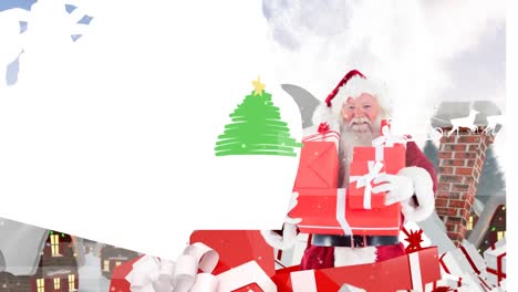 animation of santa claus slight over winter town