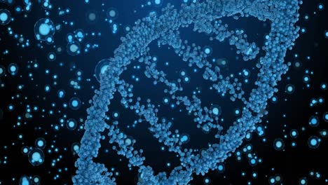 Animation-of-dna-over-blue-dots-on-navy-background