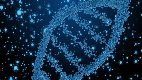 animación de adn sobre puntos azules en un fondo marino