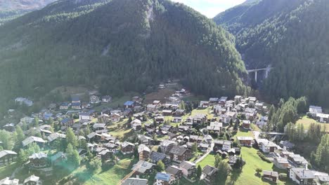 beautiful aerial of the ski resort town of Zermatt, Switzerland nestled in the Swiss Alps