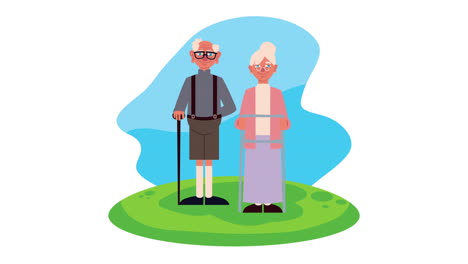abuelos pareja en el campamento personajes de animación