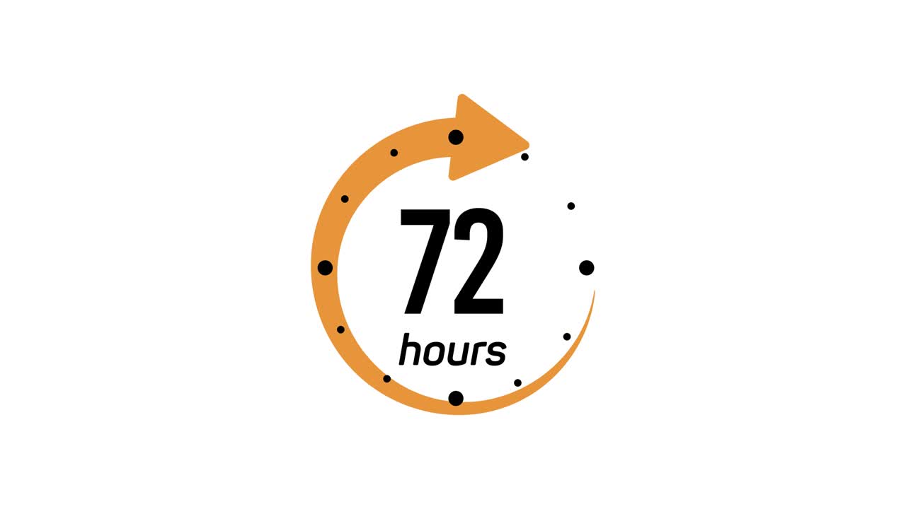 Clock 72 hours icon isolated on white background. 72 hours service symbol. Delivery service, online deal remaining time website symbols. 4K Video motion graphic