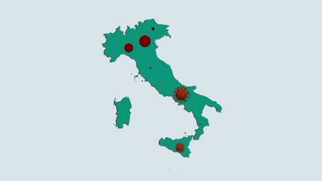 mapa de italia con los puntos calientes del virus covid-19