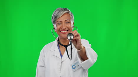 Green-screen,-woman-and-doctor-listen