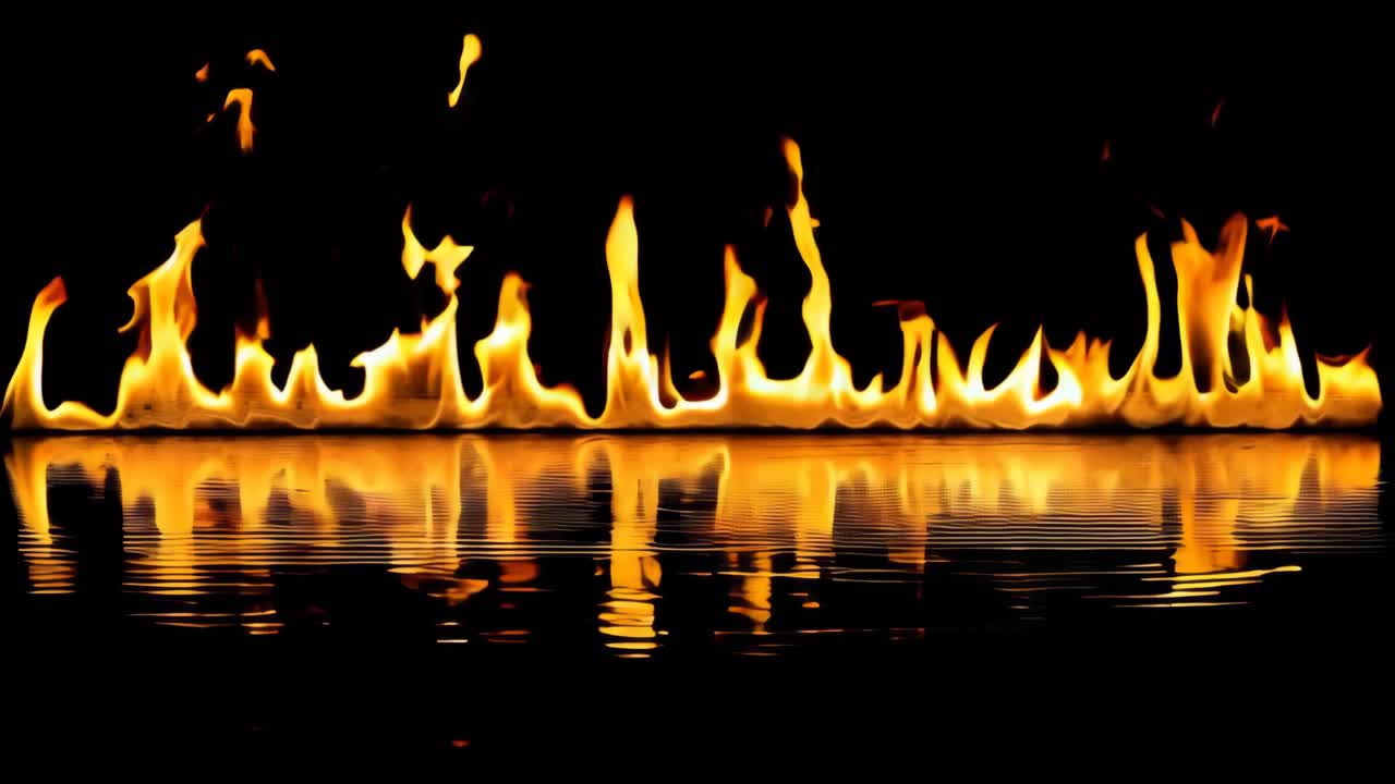 불은 검은 바탕에 물에 반사된다