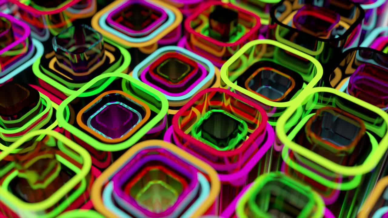 추상적인 다채로운 기하학적 모양의 상호 연결된 튜브