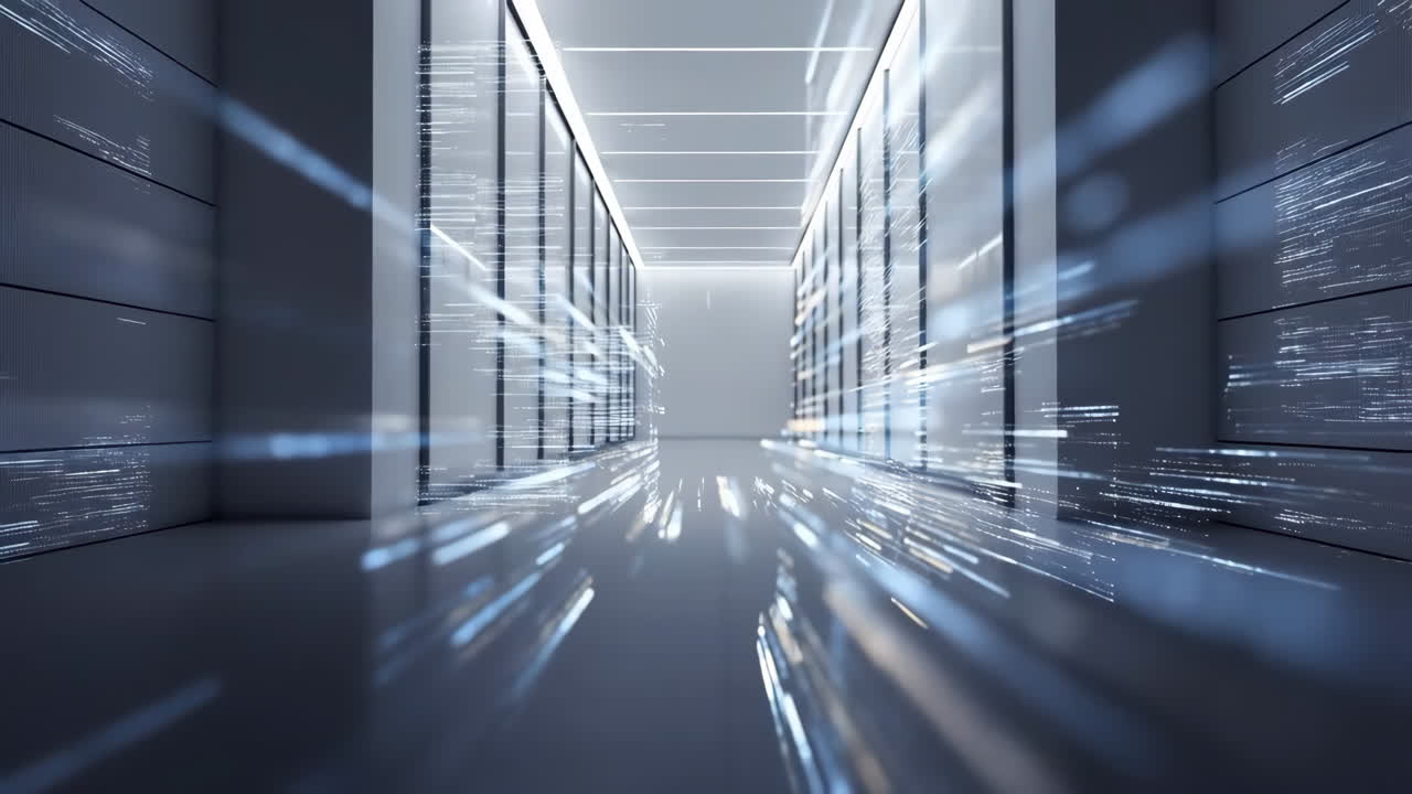 Futuristic Data Center with Digital Information Flow