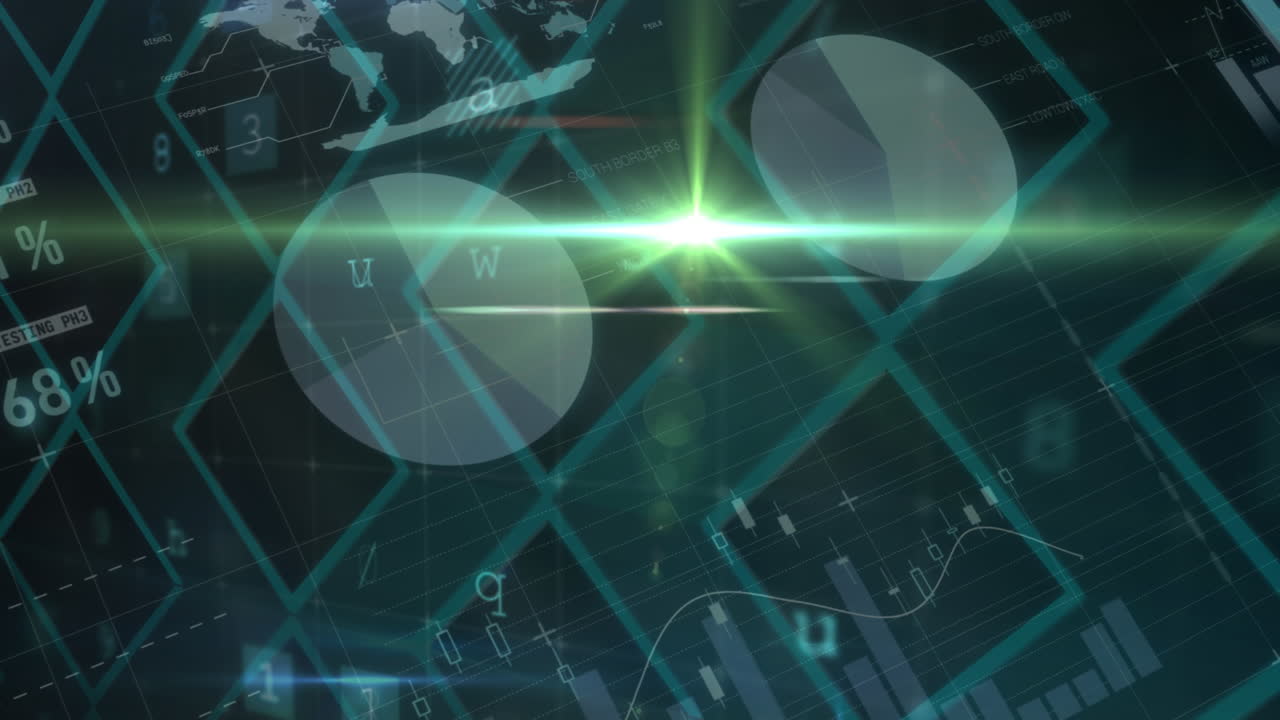 녹색 배경에 데이터 처리와 함께 사이버 공격 경고 텍스트의 애니메이션