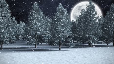 Winter-scenery-with-full-moon-and-falling-snow