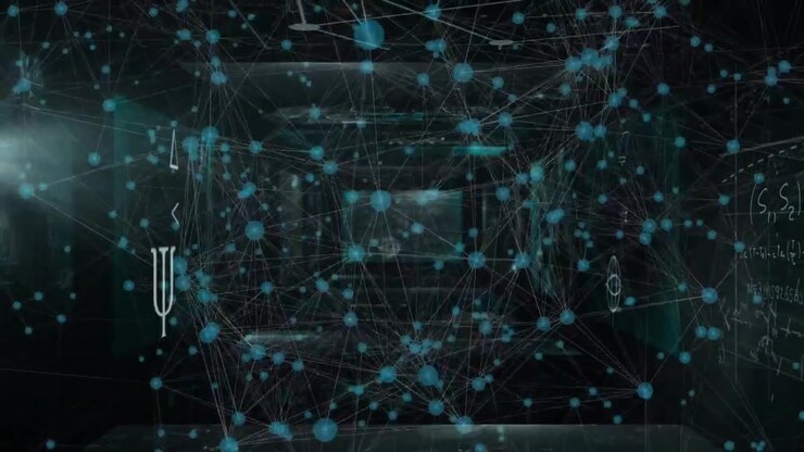 Animation of complex digital web structure with interconnected nodes and lines