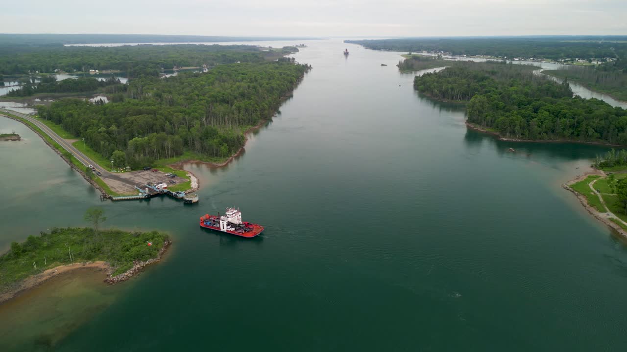 Aerial View of a Ferry in a Calm Lake