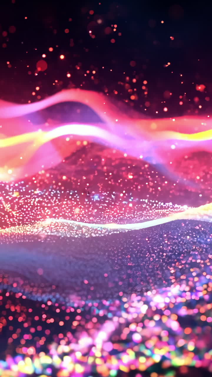 A colorful, abstract image of a pink and blue landscape with a lot of sparkles. Scene is whimsical and playful