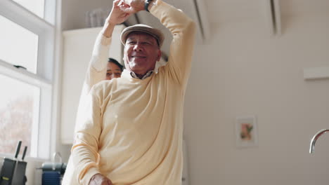 kitchen, happiness and elderly couple slow