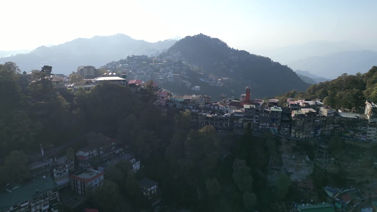 early morning beautiful hill town in Missouri drone moving left to right view in india