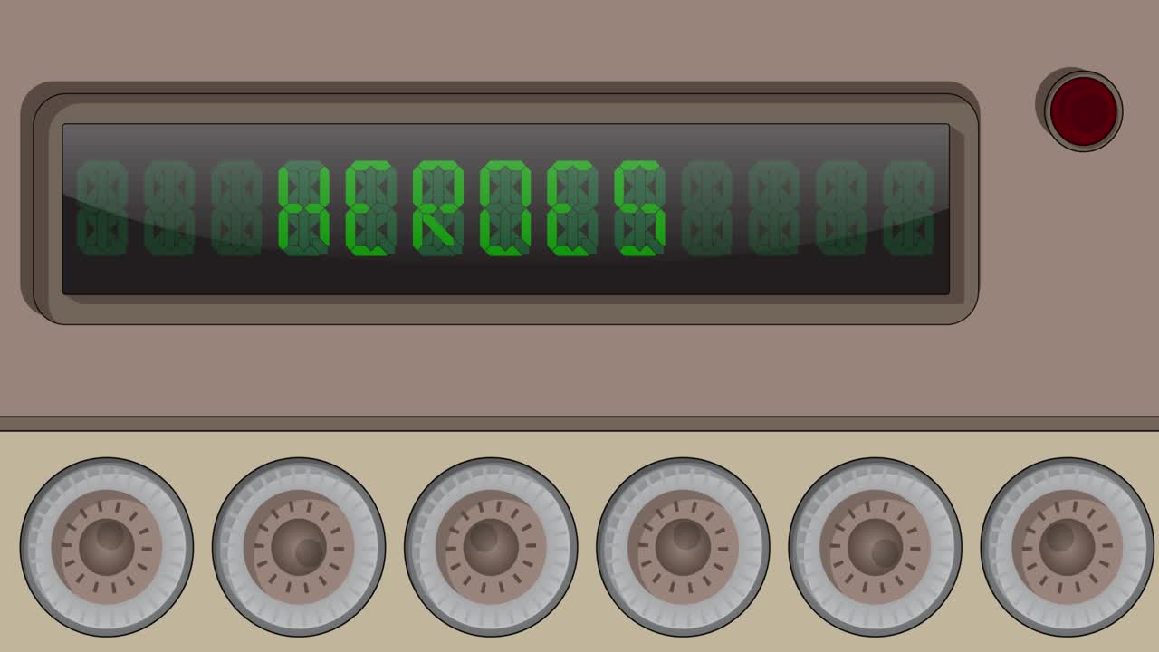 디지털 led 패널에 영웅 텍스트.