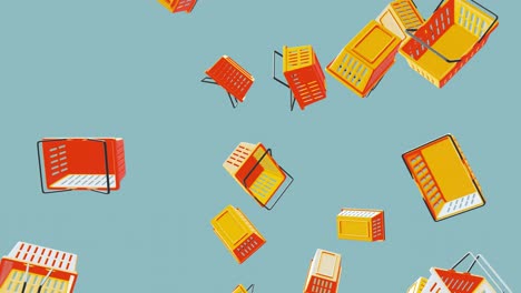 yellow shopping baskets on pale blue background.