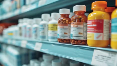 shelves of medicines in a pharmacy