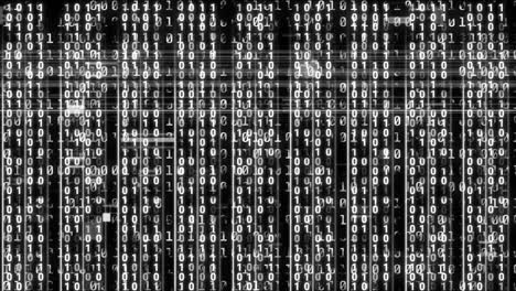 Animation of data processing and interference on black background