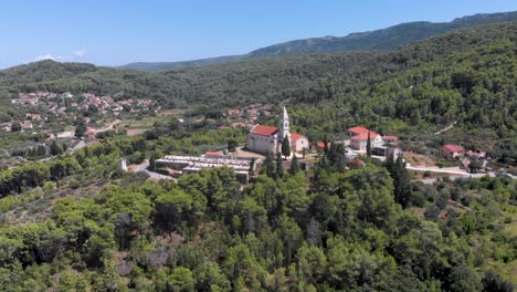 saint jacob european church building in croatia countryside, aerial