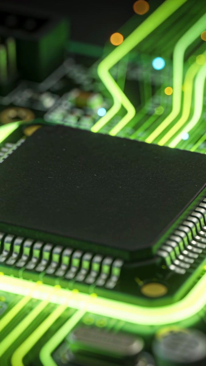 Vertical video: LED powering chip showing pulsing green traces on PCB for diagnostics