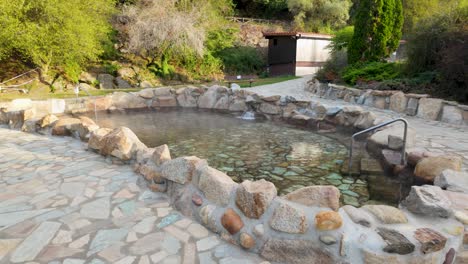 establishing shot of outariz thermal baths in ourense, galicia, spain