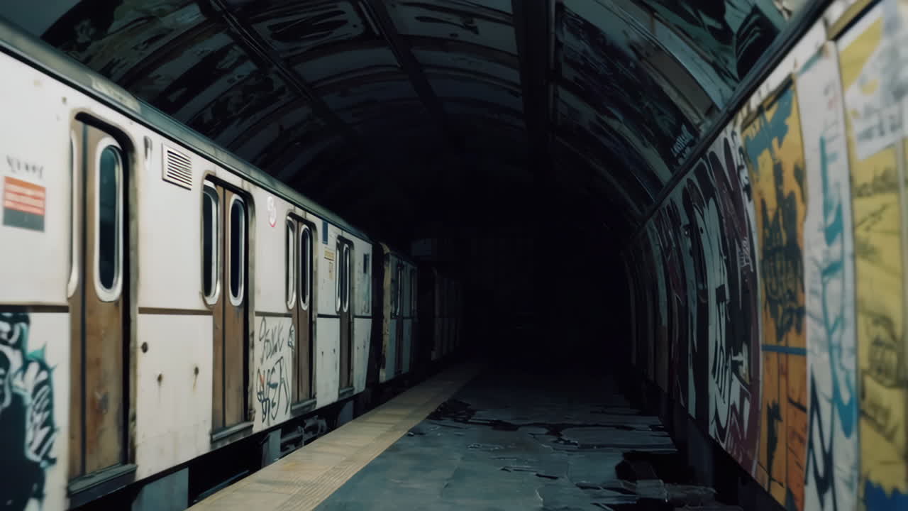 Abandoned Subway Tunnel with Graffiti