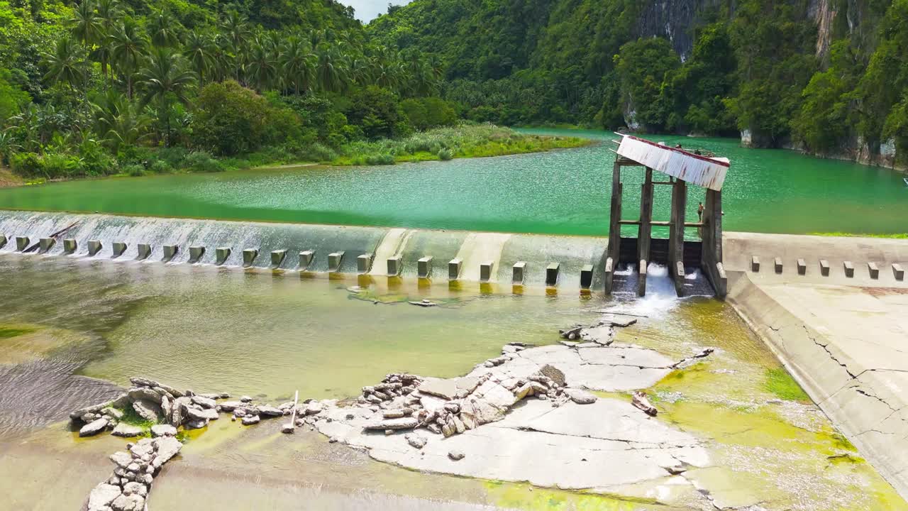 Aerial of Daywan river dam in Surigao Del Norte in Philippines of a vacation tourism destination