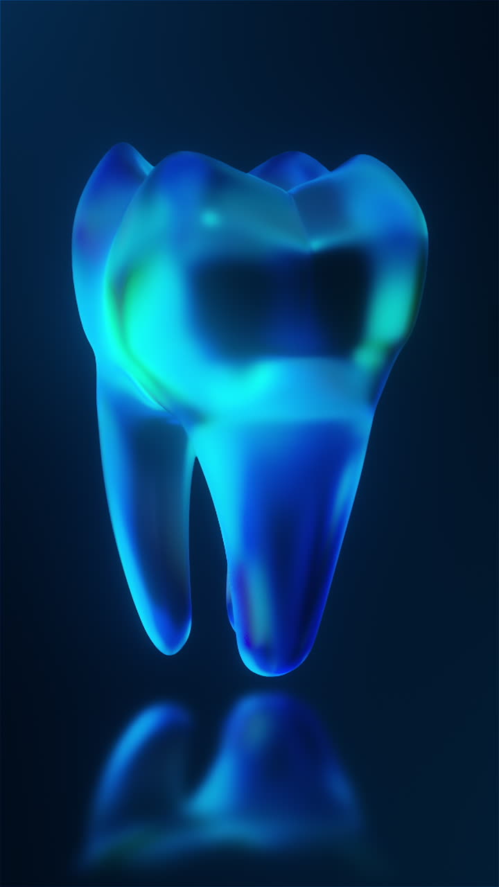 Futuristic rotating tooth 3d holographic dental symbol loop