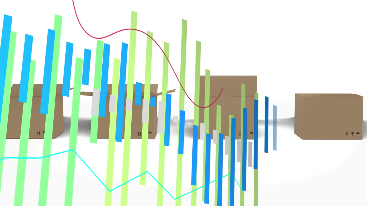 ⁇ 색 배경에 있는 카드보드 상자 위의 통계 처리의 애니메이션