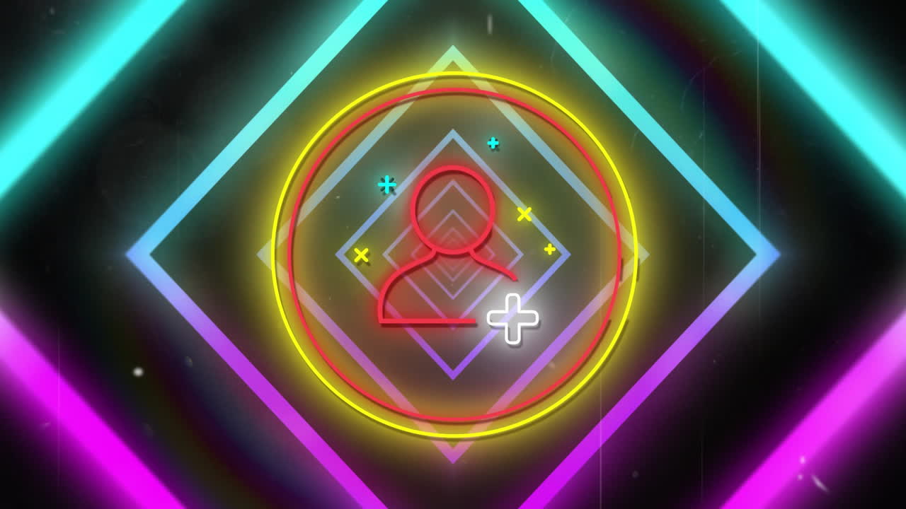 animación del icono de las personas de neón sobre un fondo de malla verde brillante