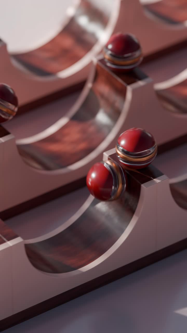 diseño geométrico abstracto con bolas rojas en rampas