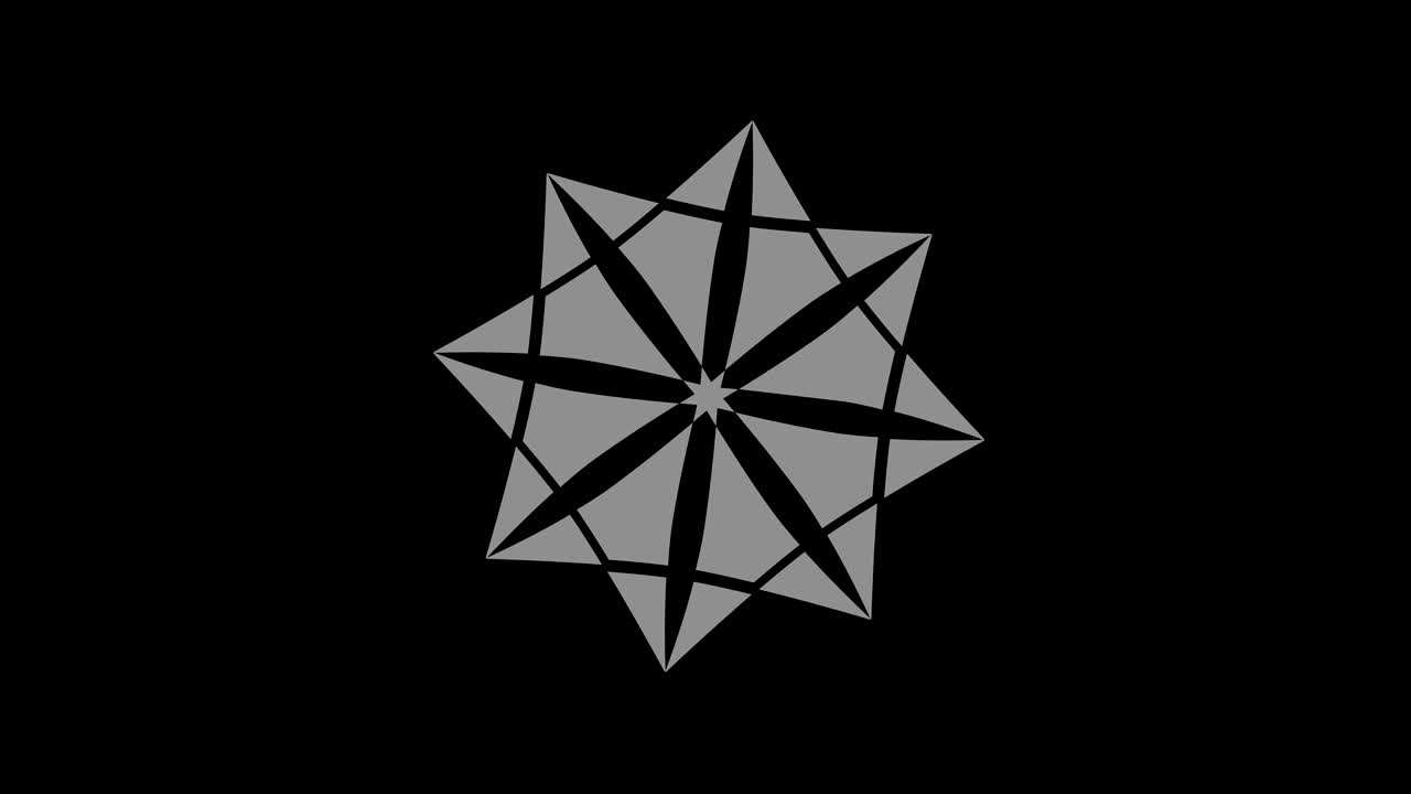 objeto gráfico en blanco y negro con efecto estroboscópico e hipnótico, que gira en el sentido de las agujas del reloj disminuyendo el tamaño de pantalla completa a desaparecer en el centro, en formato de video 16: 9