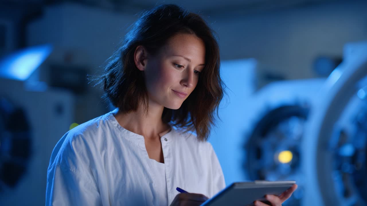 Scientist working in a lab with a tablet