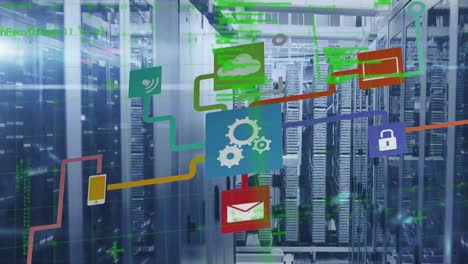 animación de la red de conexiones con nube e iconos a través de servidores informáticos