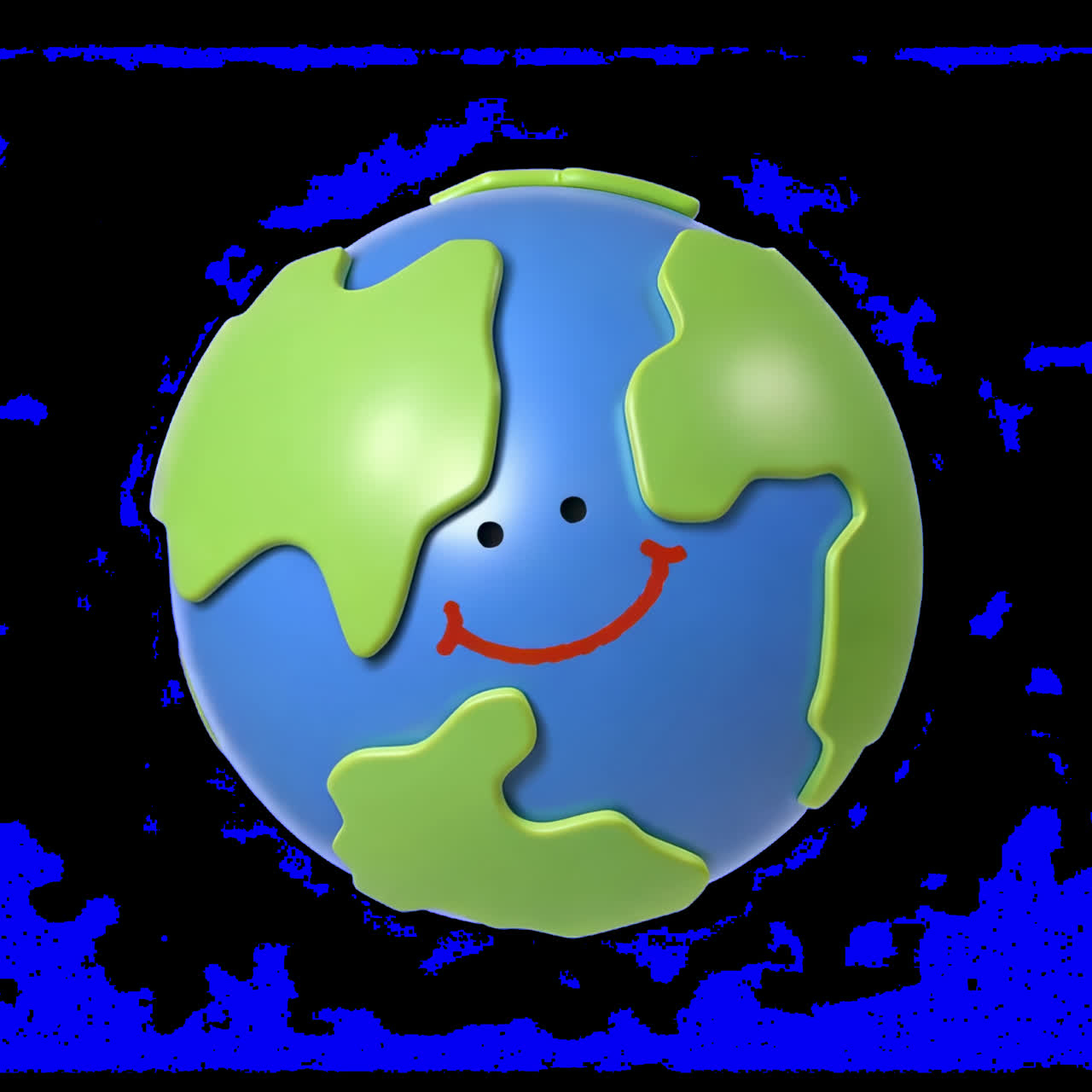 Smiling Earth puzzle toy animation isolated asset, transparent 4K video, alpha channel, ProRes 4444