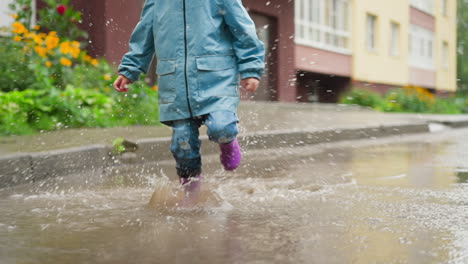 child conquers deep puddle playfully kid playful spirit takes flight with boundless energy testament