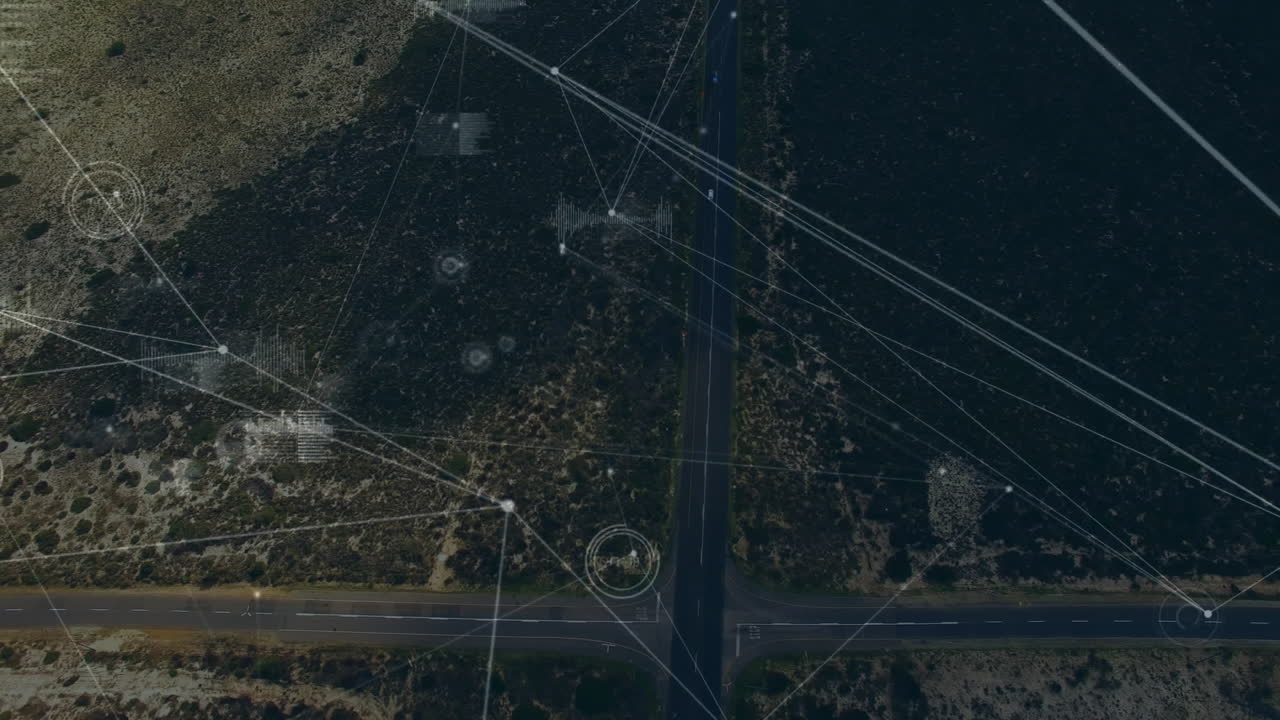 animación de la red de conexiones y procesamiento de datos sobre el paisaje urbano