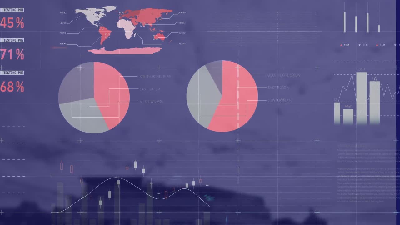 Animation of digital interface over cityscape