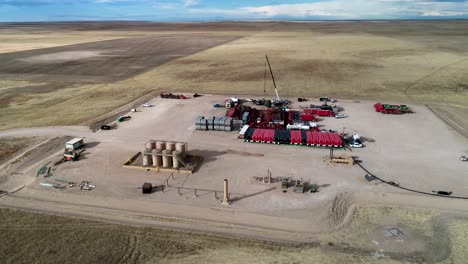 high orbital perspective showing a large hydraulic fracturing pad in eastern colorado 2021