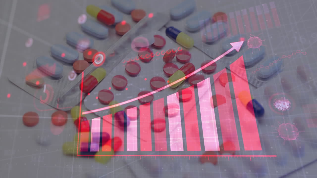코로나바이러스 디지털 인터페이스와 의료 알약 회전