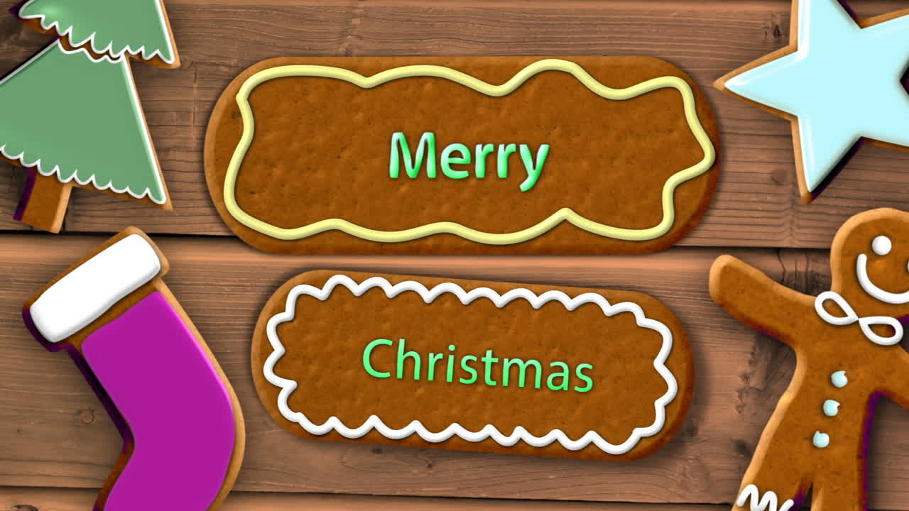 나무 배경 에 있는 진저브레드 조각 의 애니메이션