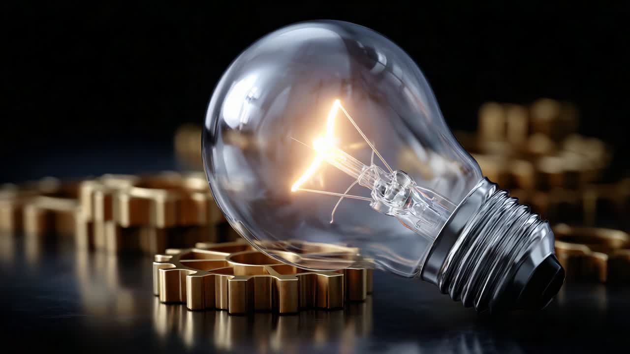Illuminated Light Bulb Surrounded by Gears, Representing Innovation and Creativity in Technology, Capturing the Essence of Progress and Mechanical Design in a Dynamic Composition