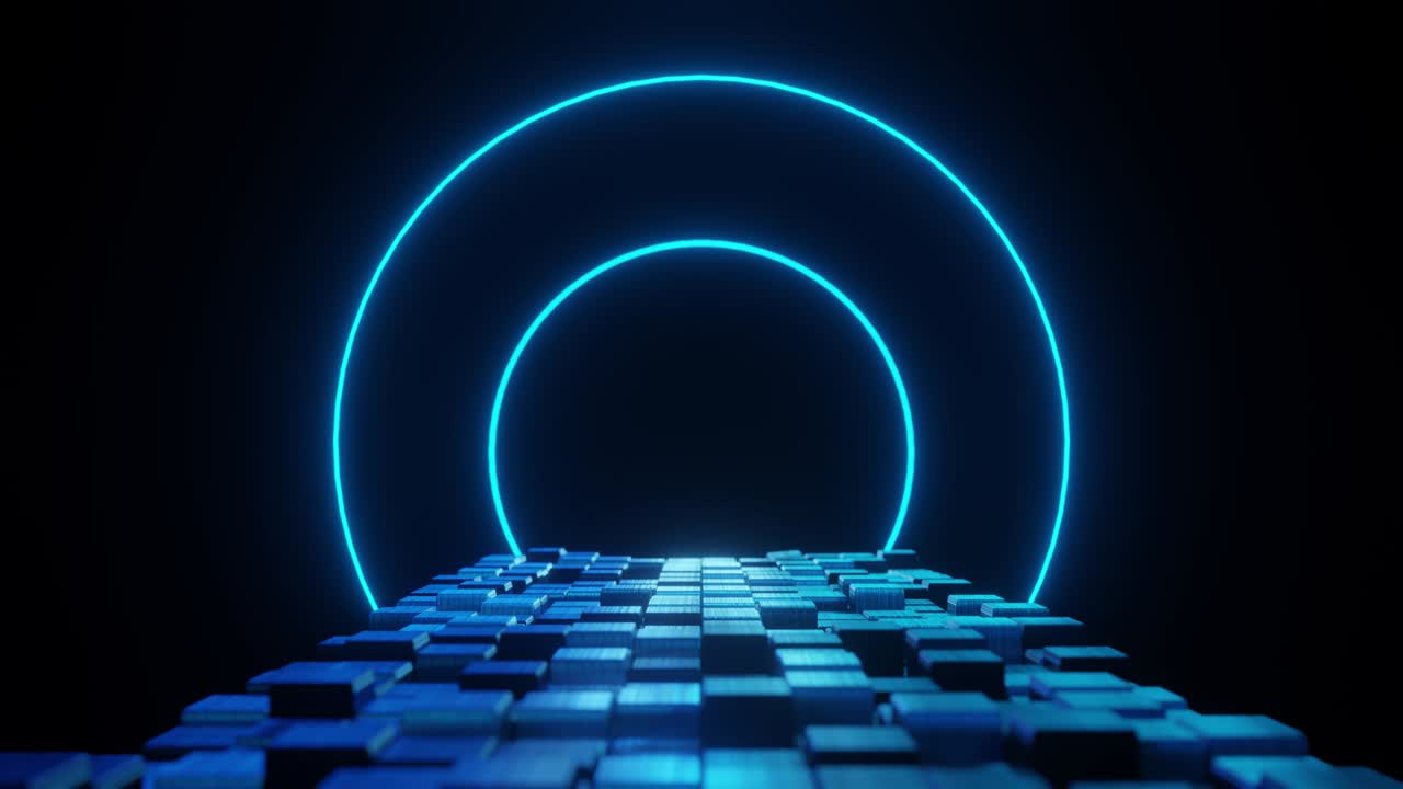 Abstrakt tunnelanimation. Flyv fremad gennem korridor. Futuristisk korridor med lys. Geometrisk baggrund. 3D-gengivelse