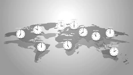 concept of time zones on planet earth with selected big cities and clock