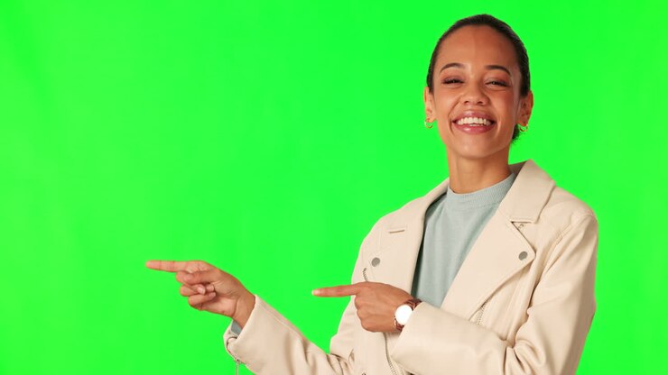 Green screen, mano che indica