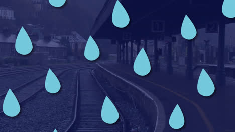 Animación-De-Gotas-De-Agua-Sobre-El-Andén-Del-Tren.