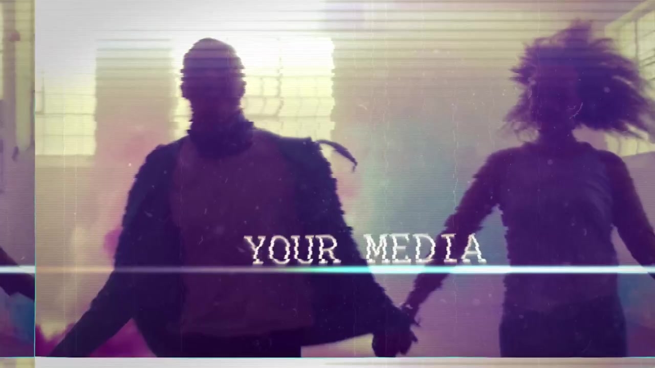 Dynamic Retro Glitch Video Template with People and Text Overlays