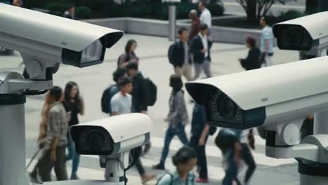 surveillance systems overseeing a busy urban intersection: a focus on security cameras monitoring pedestrian activity and traffic flow