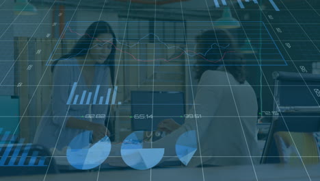 gráficos de datos financieros animación sobre personas de negocios que trabajan en la oficina