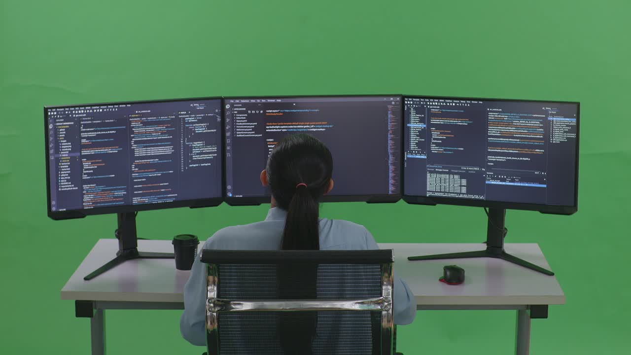 mujer programadora en la estación de trabajo